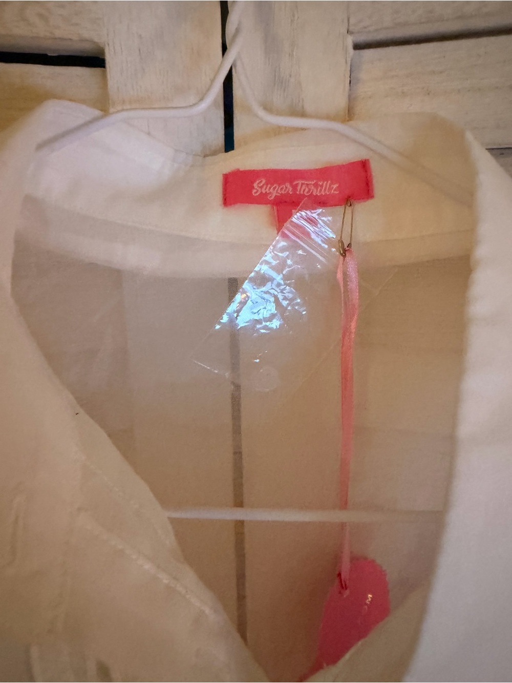 Sugar Thrillz White Sheer Ruffled Blouse clueless top white/purple/black - Picture 2 of 8